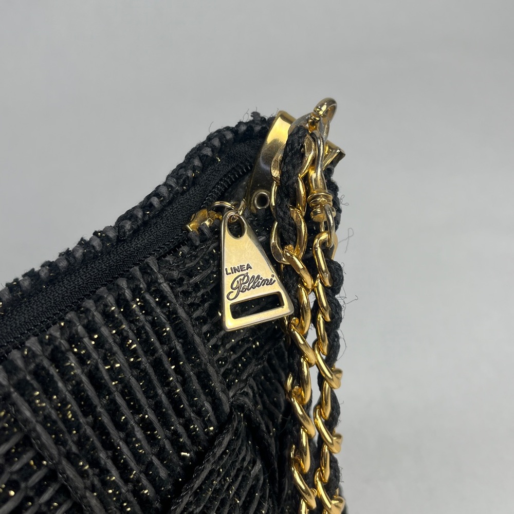 Linea Pollini Black Woven Bag with Gold Chain from Italy - Picture 3 of 9